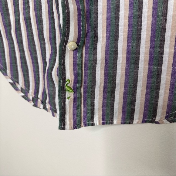 Mens Tailorbyrd Button Down Collared Shirt Cotton Medium Long Sleeve Striped Top - Picture 2 of 8